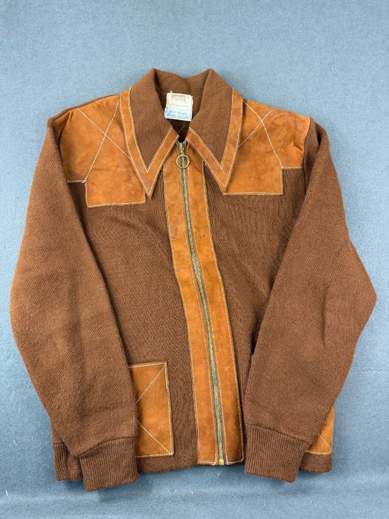 Vintage 70s Montgomery Ward Mens Brown Full Zip Jacket Acrylic Retro Grunge M